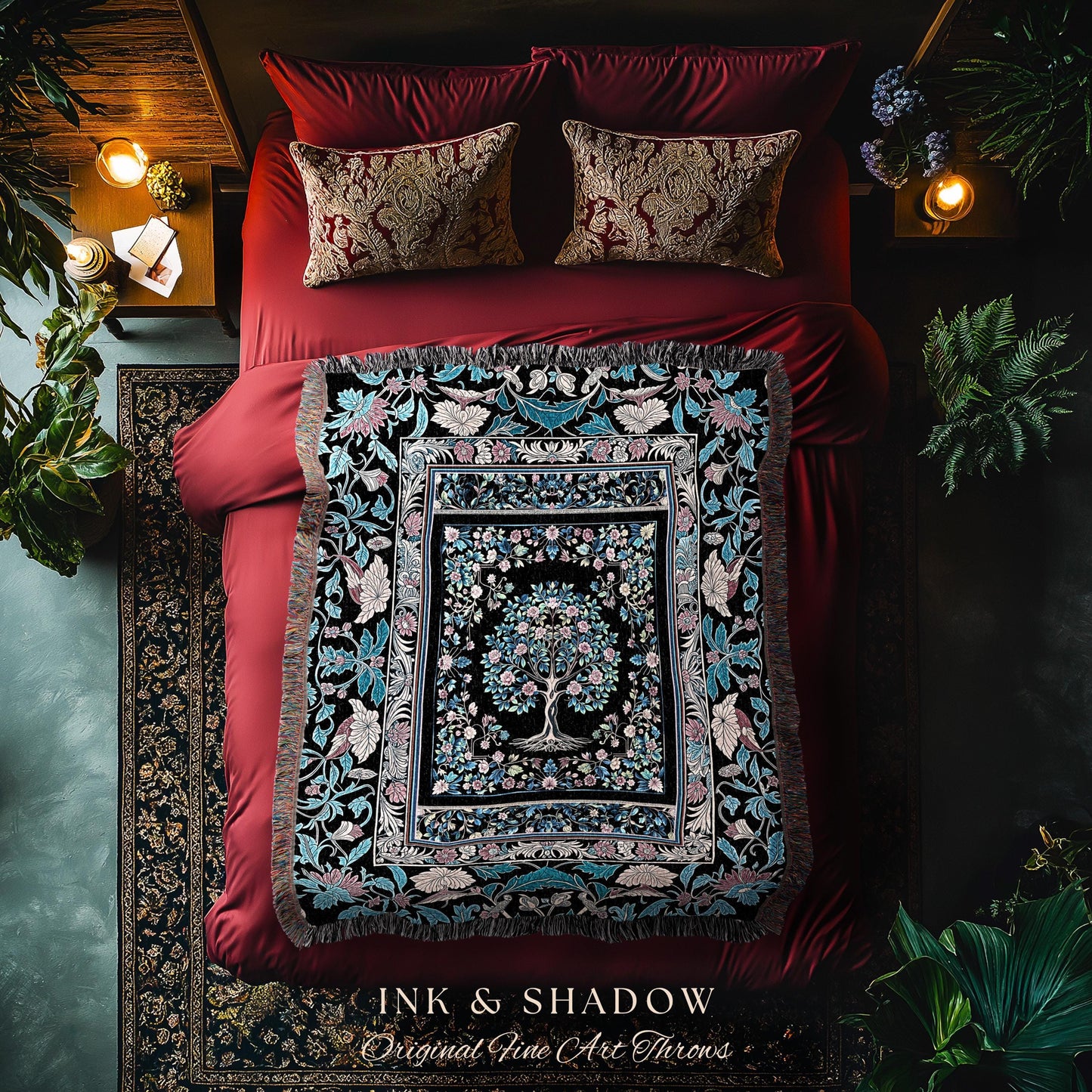 Timeless Folklore Tree Woven Throw Blanket Jacquard Tapestry