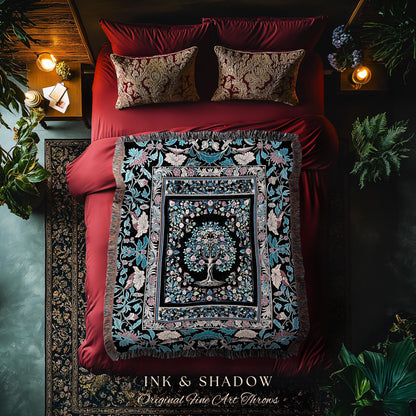 Timeless Folklore Tree Woven Throw Blanket Jacquard Tapestry