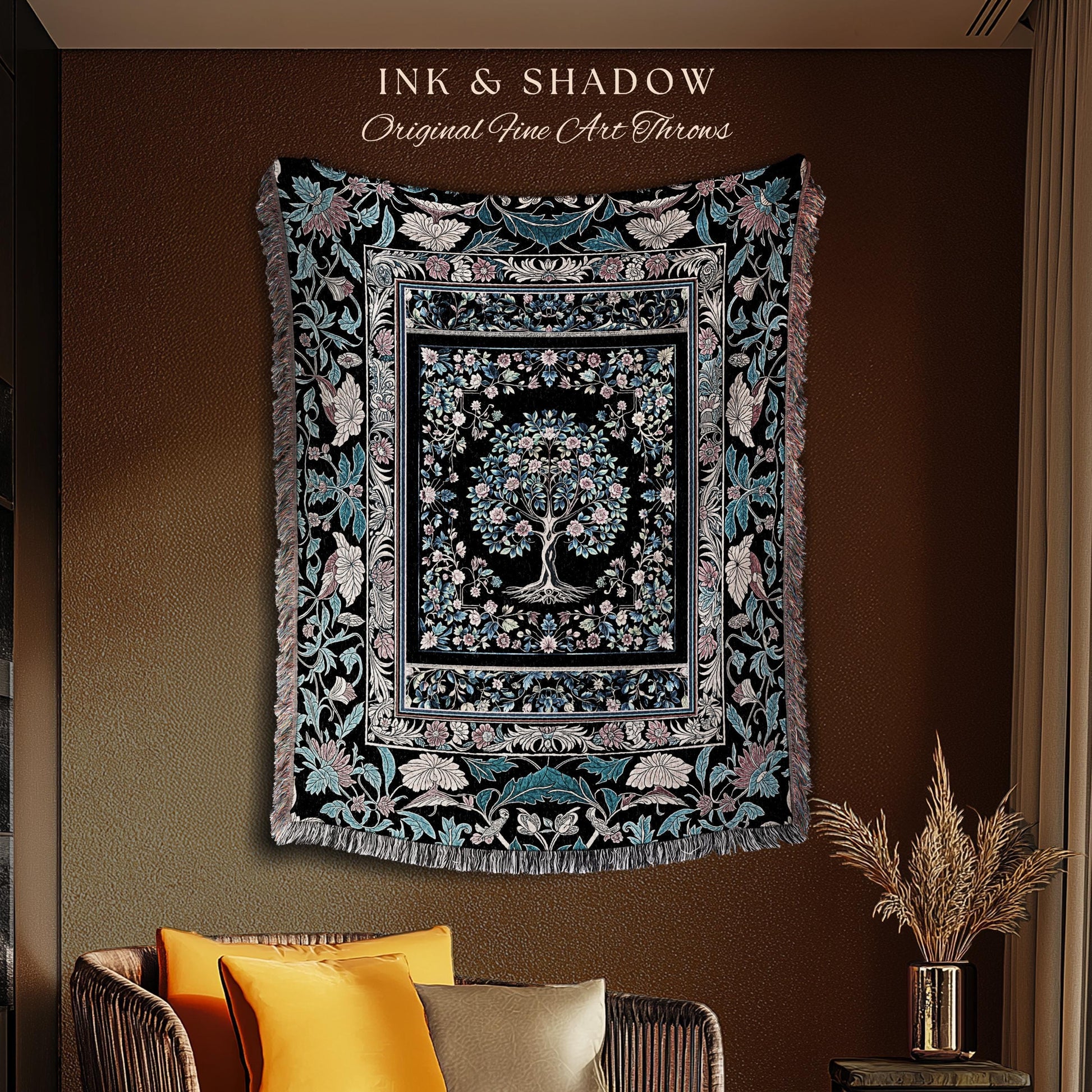 Timeless Folklore Tree Woven Throw Blanket Jacquard Tapestry