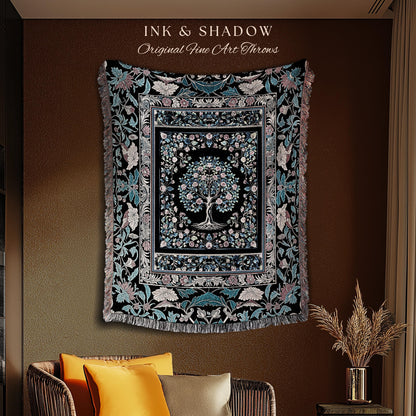 Timeless Folklore Tree Woven Throw Blanket Jacquard Tapestry