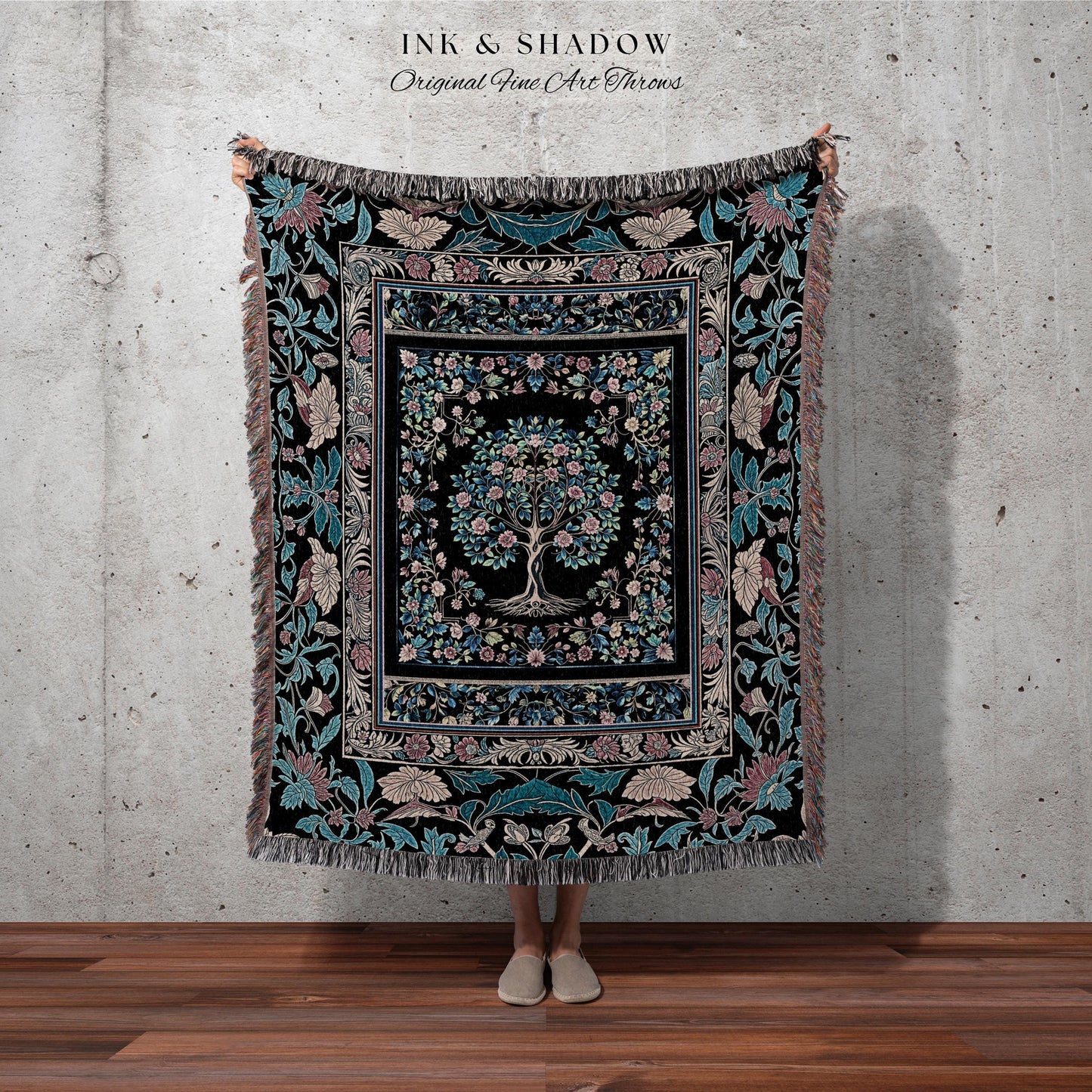 Timeless Folklore Tree Woven Throw Blanket Jacquard Tapestry