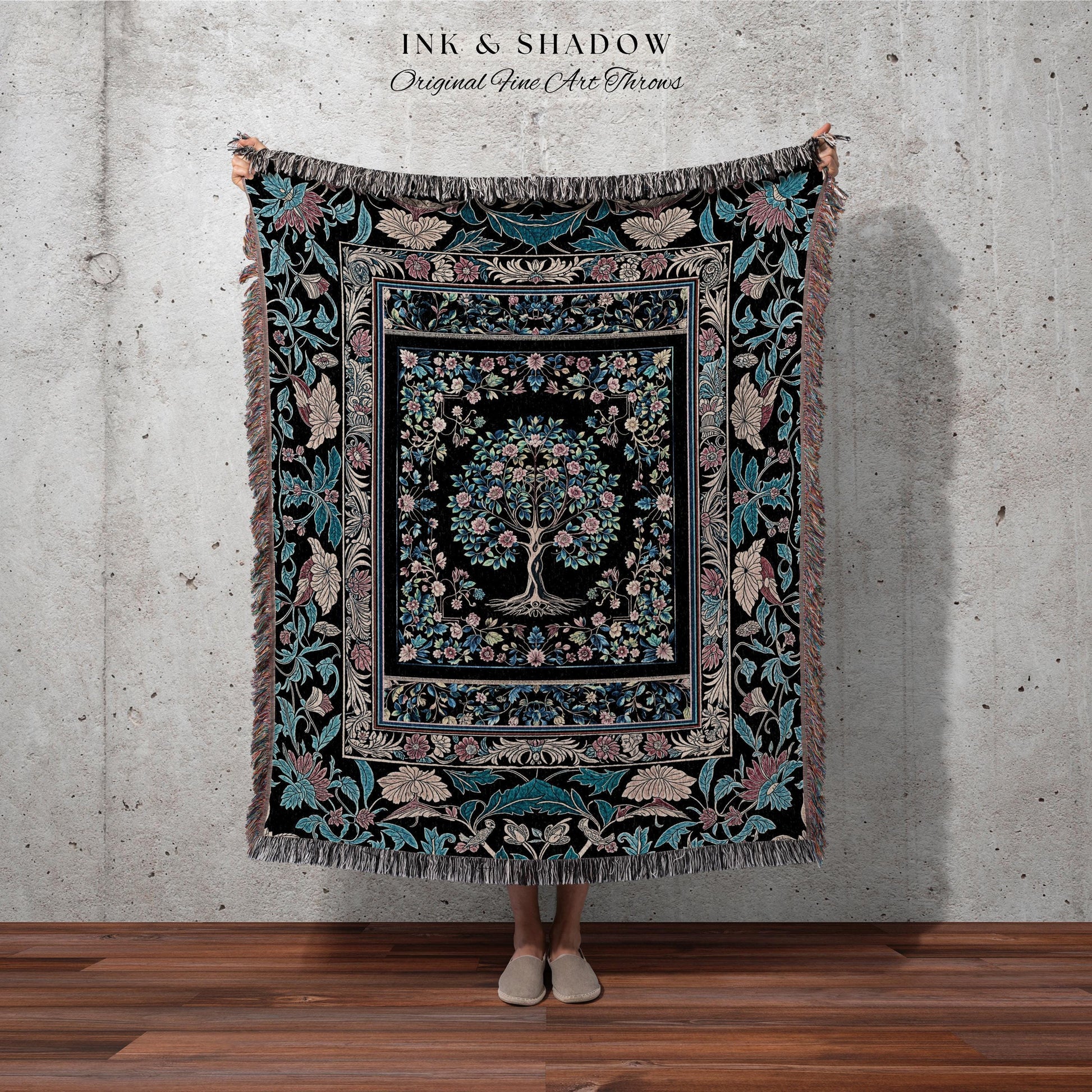 Timeless Folklore Tree Woven Throw Blanket Jacquard Tapestry