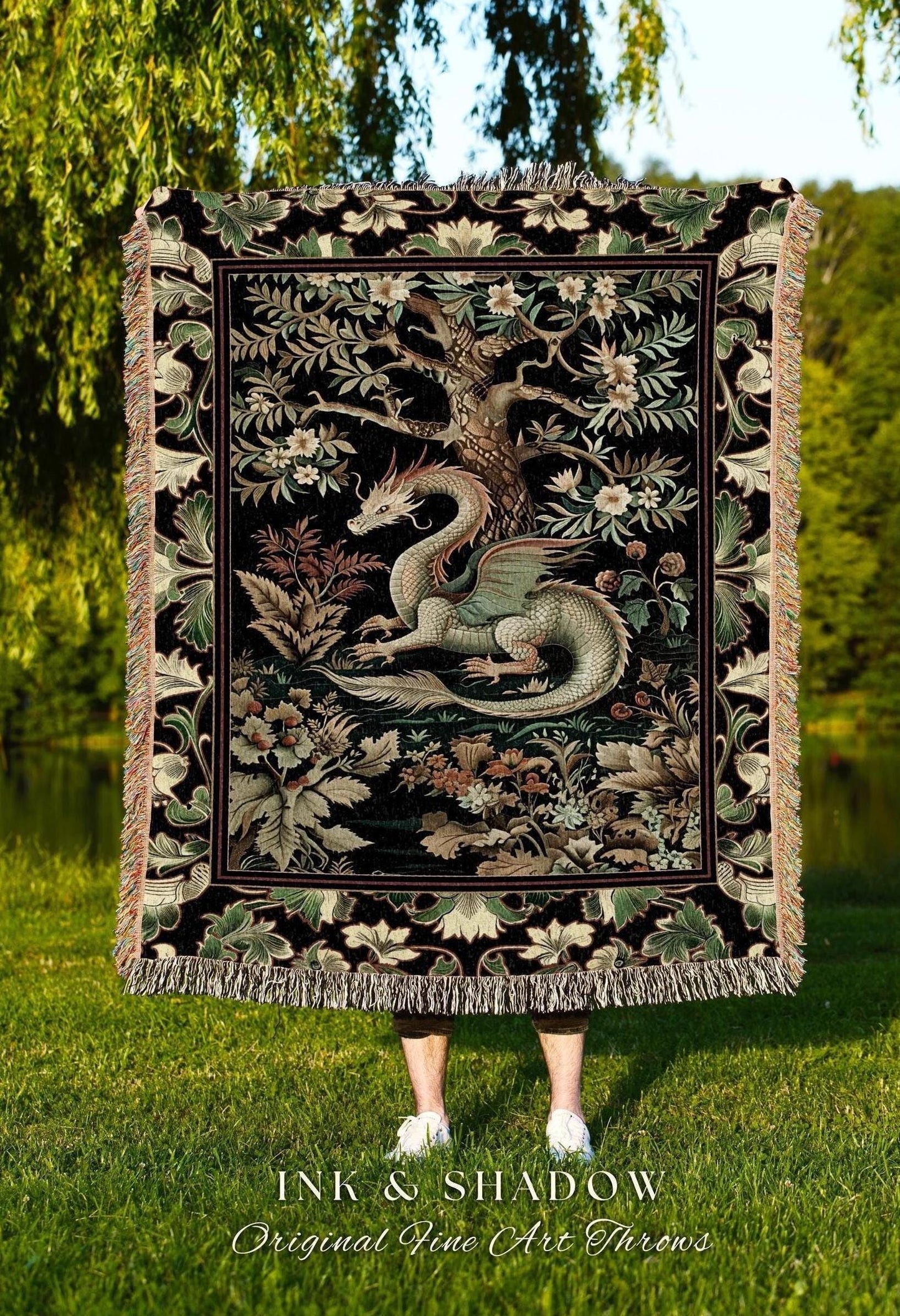 Mystical Fantasy Dragon Rug Runner Enchanting Dark Nature | Ancient Aesthetic Chinese Dragon Art Decor Ethereal Dragon Decoration Forestcore