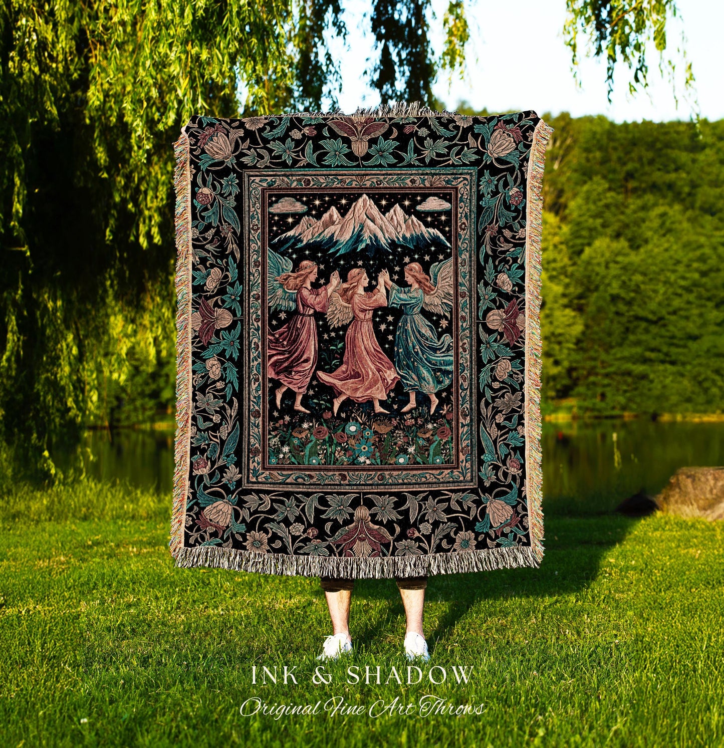 Fairycore Ethereal Angel Throw Blanket | Woodland Folklore Bohemian Midsummer Aesthetic Light Academia Cozy Forestcore Home Decor Witchy |