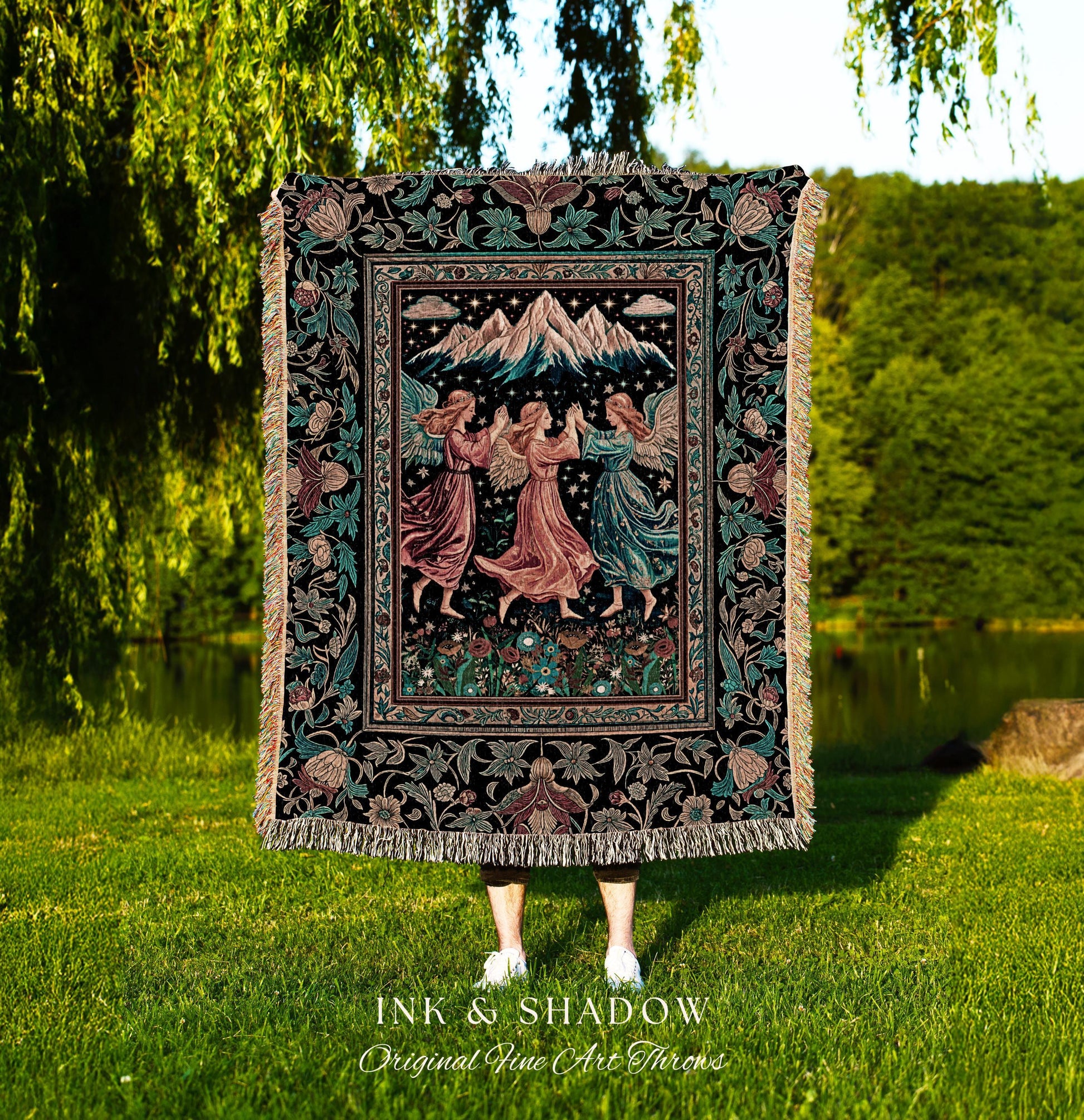 Fairycore Ethereal Angel Throw Blanket | Woodland Folklore Bohemian Midsummer Aesthetic Light Academia Cozy Forestcore Home Decor Witchy |