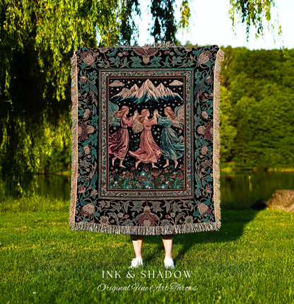 Fairycore Ethereal Angel Throw Blanket | Woodland Folklore Bohemian Midsummer Aesthetic Light Academia Cozy Forestcore Home Decor Witchy |