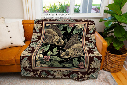 Pastel Goth Bat Tapestry Woven Blanket Whimsigoth Decor | Pastel Goth Tapestry Soft Cottagecore Bat Lovers Boho Fairycore Gothic Wall Art