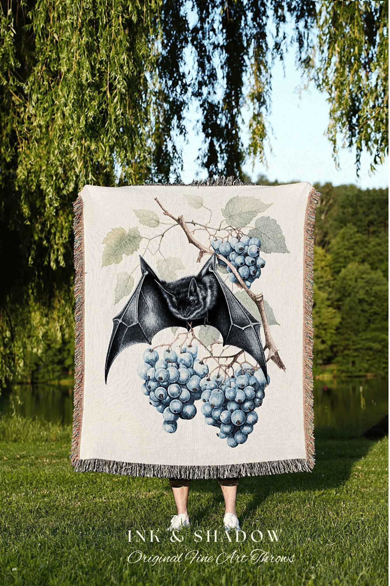 Pastel Blue Blanket Woven Tapestry Pastel Blue Bedding | Blueberry Bat Tapestry Art Gothic Room Decor Bat Tapestry Blanket Woven Wall Decor