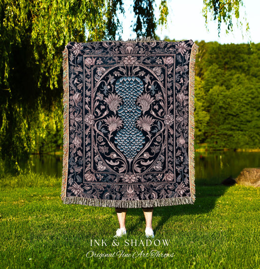 Fairy Grunge Whimsical Fantasy Blanket | Pastel Gothic Dragon Scale Home Accent Knightcore Medieval Floral Fairytale Royal Woven Tapestry |