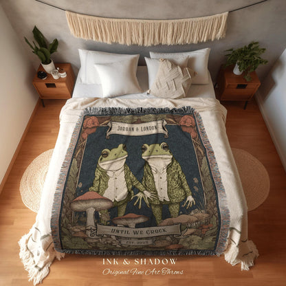 Goblincore Frog and Toad Blanket | Anniversary Gift Tapestry Woven Throw Vintage Frog & Toad Goblincore Blanket Custom Wedding Gift Custom |