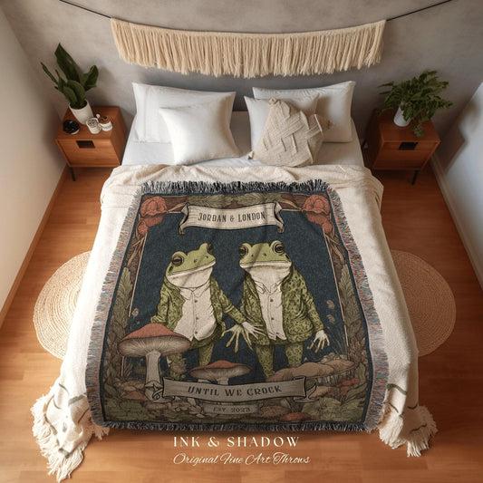 Goblincore Frog and Toad Blanket | Anniversary Gift Tapestry Woven Throw Vintage Frog & Toad Goblincore Blanket Custom Wedding Gift Custom |