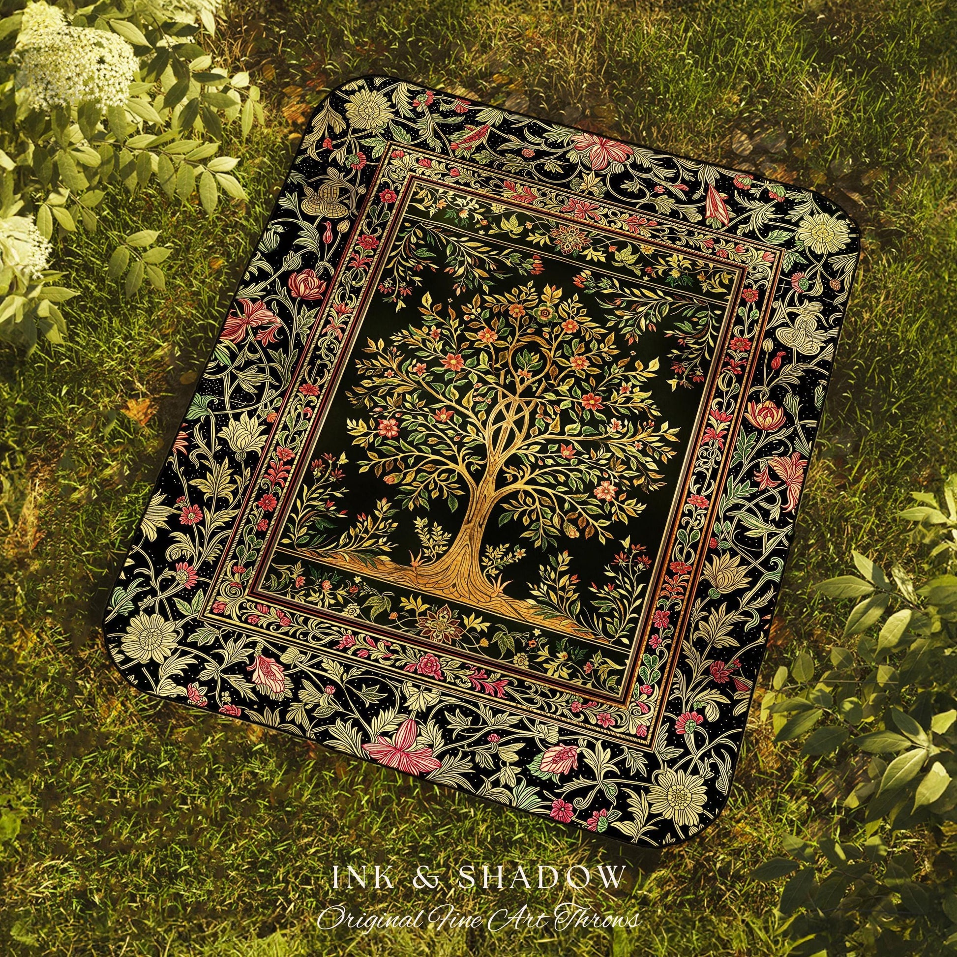 Art Nouveau Maximalist Tree Tapestry Blanket Jacquard Woven Coverlet