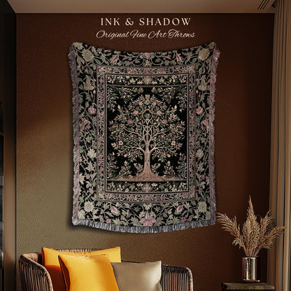 Art Nouveau Maximalist Tree Tapestry Blanket Jacquard Woven Coverlet