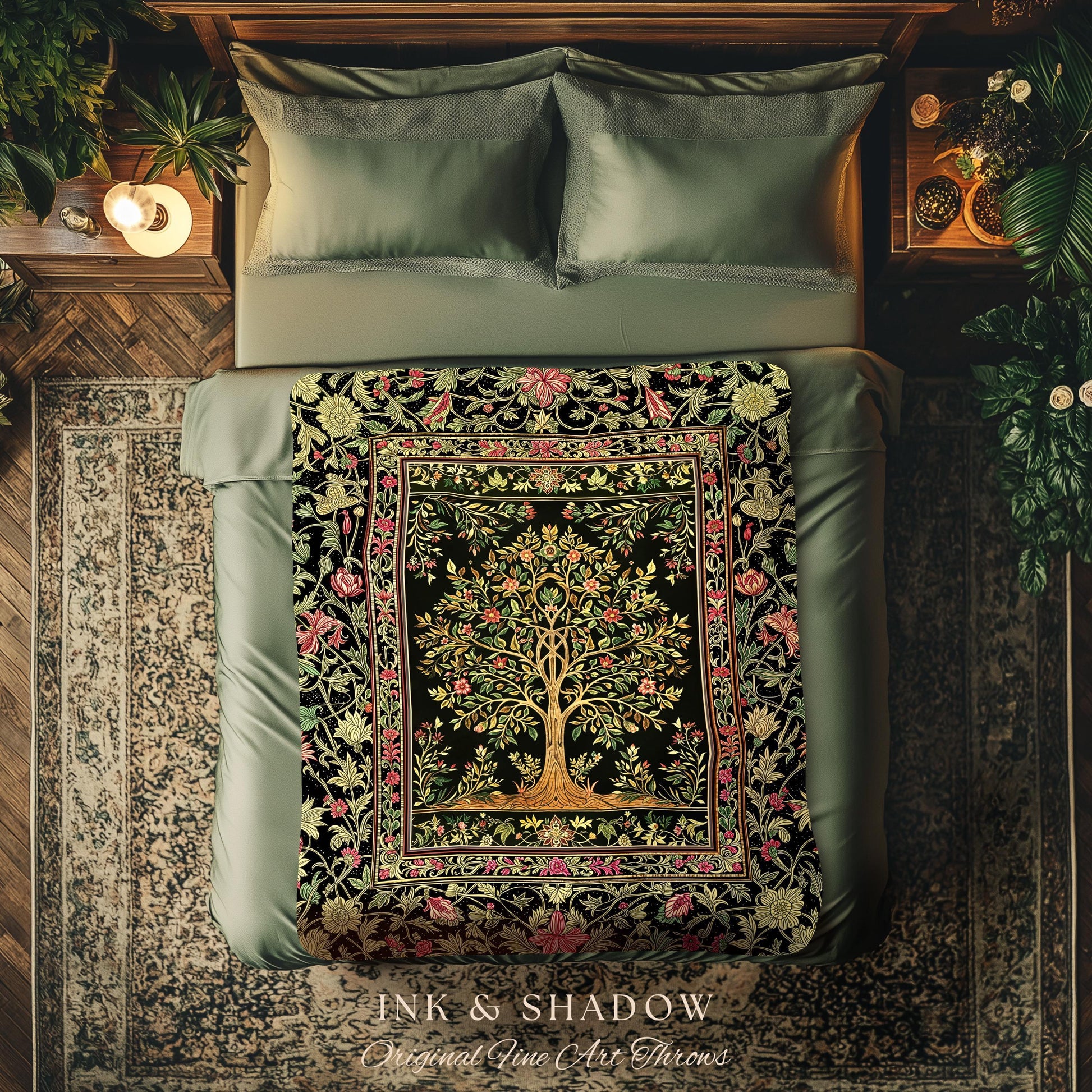 Art Nouveau Maximalist Tree Tapestry Blanket Jacquard Woven Coverlet
