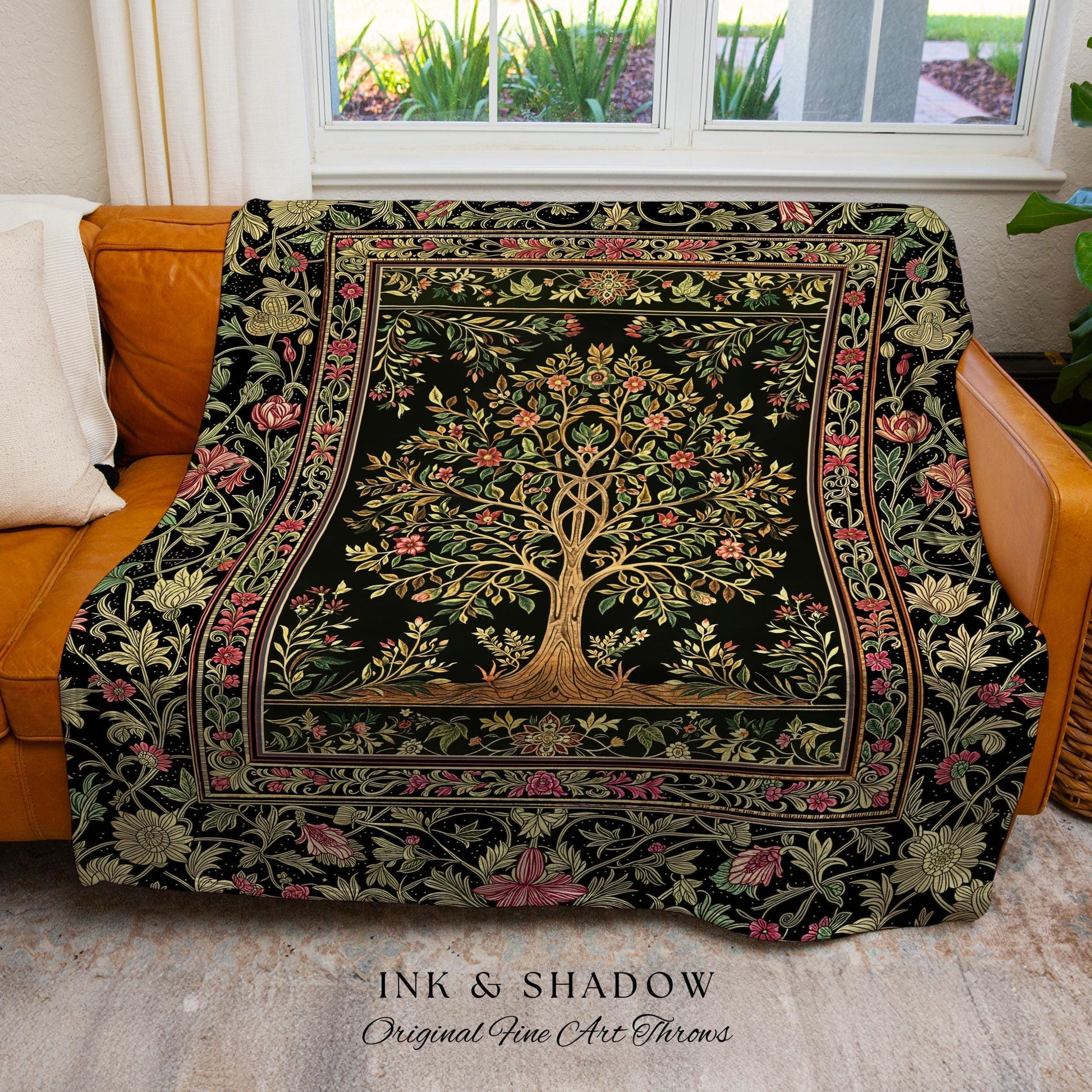 Art Nouveau Maximalist Tree Tapestry Blanket Jacquard Woven Coverlet