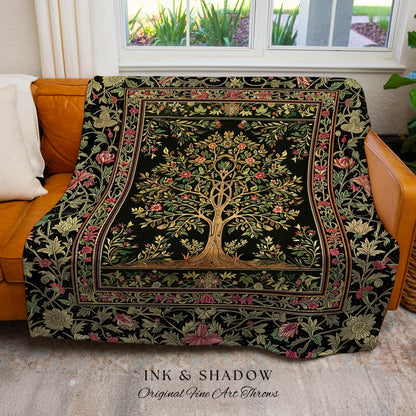 Art Nouveau Maximalist Tree Tapestry Blanket Jacquard Woven Coverlet
