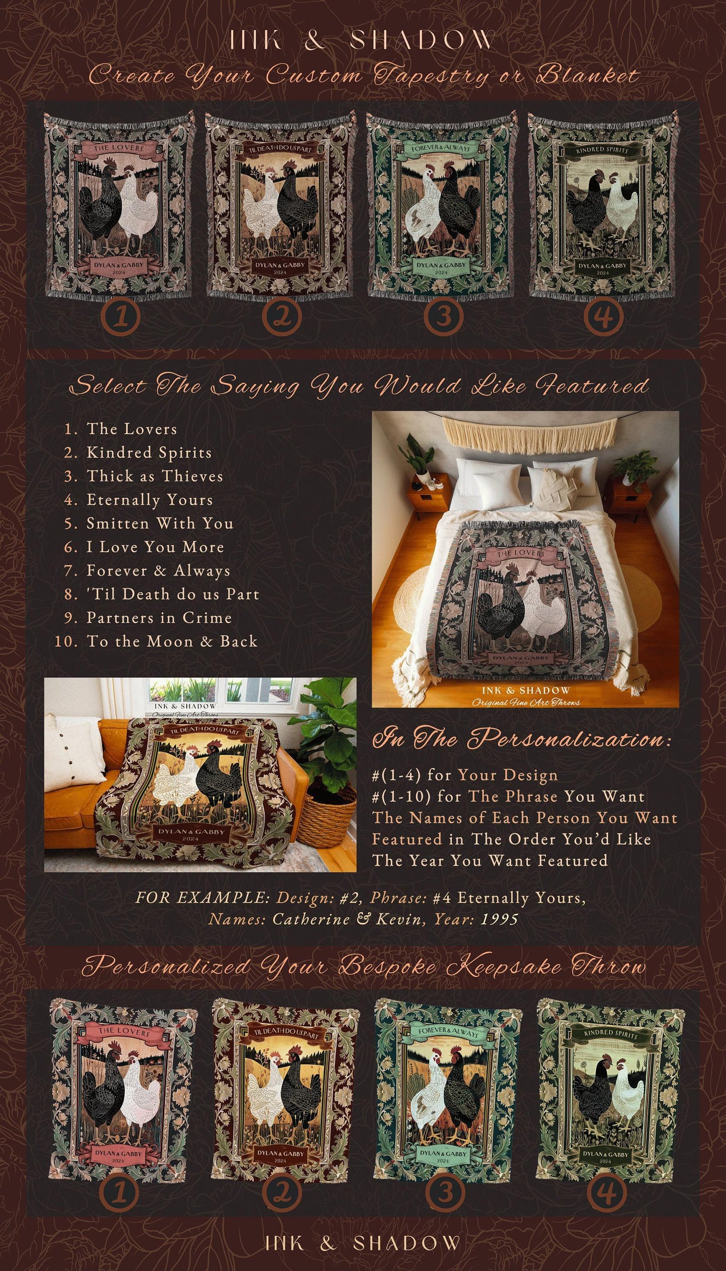 His & Hers Chicken Couple Tapestry Blanket | Rustic Farmhouse Wedding Western Aesthetic Mr and Mrs Custom Woven Anniversary Gift Thoughtful