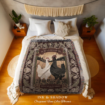 His & Hers Chicken Couple Tapestry Blanket | Rustic Farmhouse Wedding Western Aesthetic Mr and Mrs Custom Woven Anniversary Gift Thoughtful
