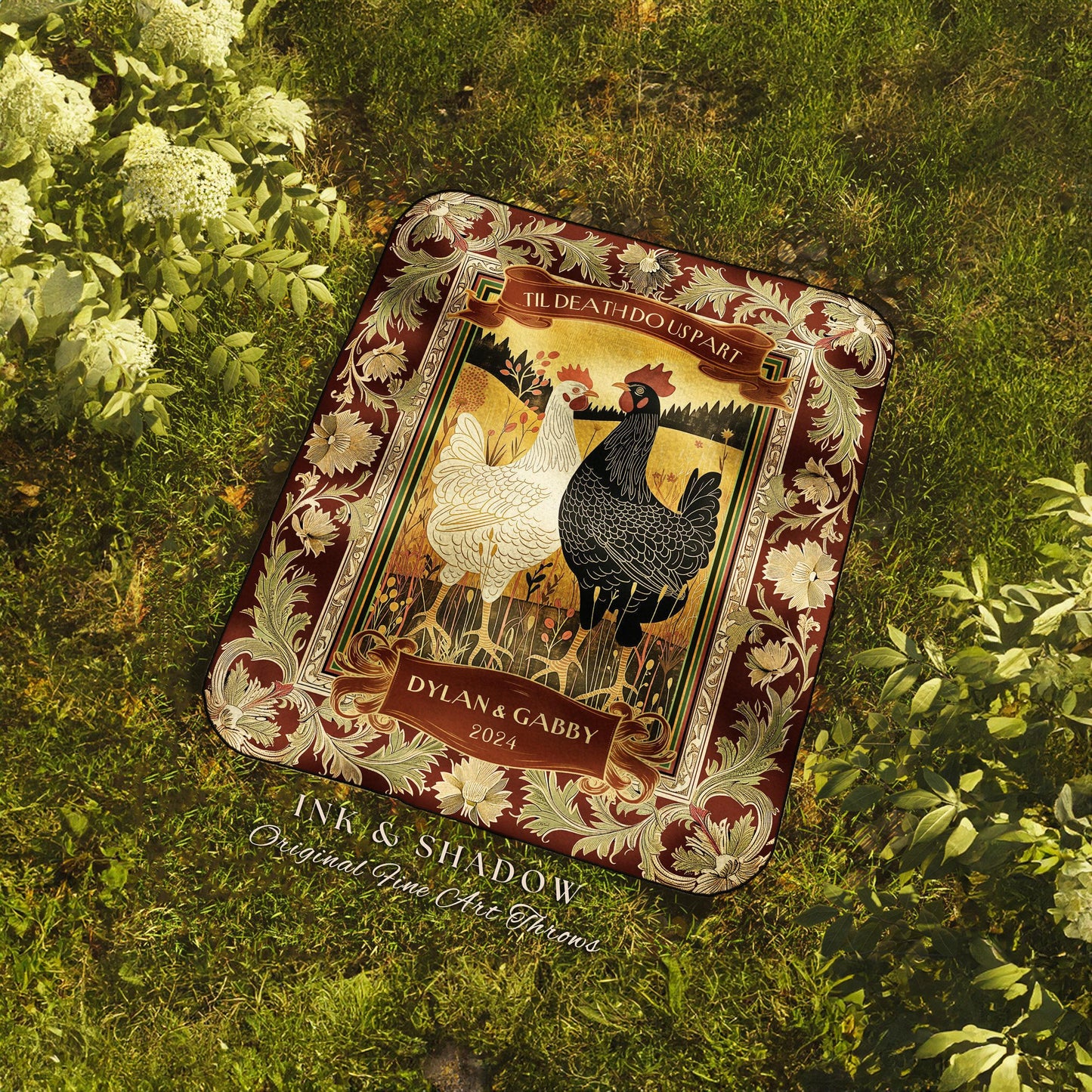 His & Hers Chicken Couple Tapestry Blanket | Rustic Farmhouse Wedding Western Aesthetic Mr and Mrs Custom Woven Anniversary Gift Thoughtful