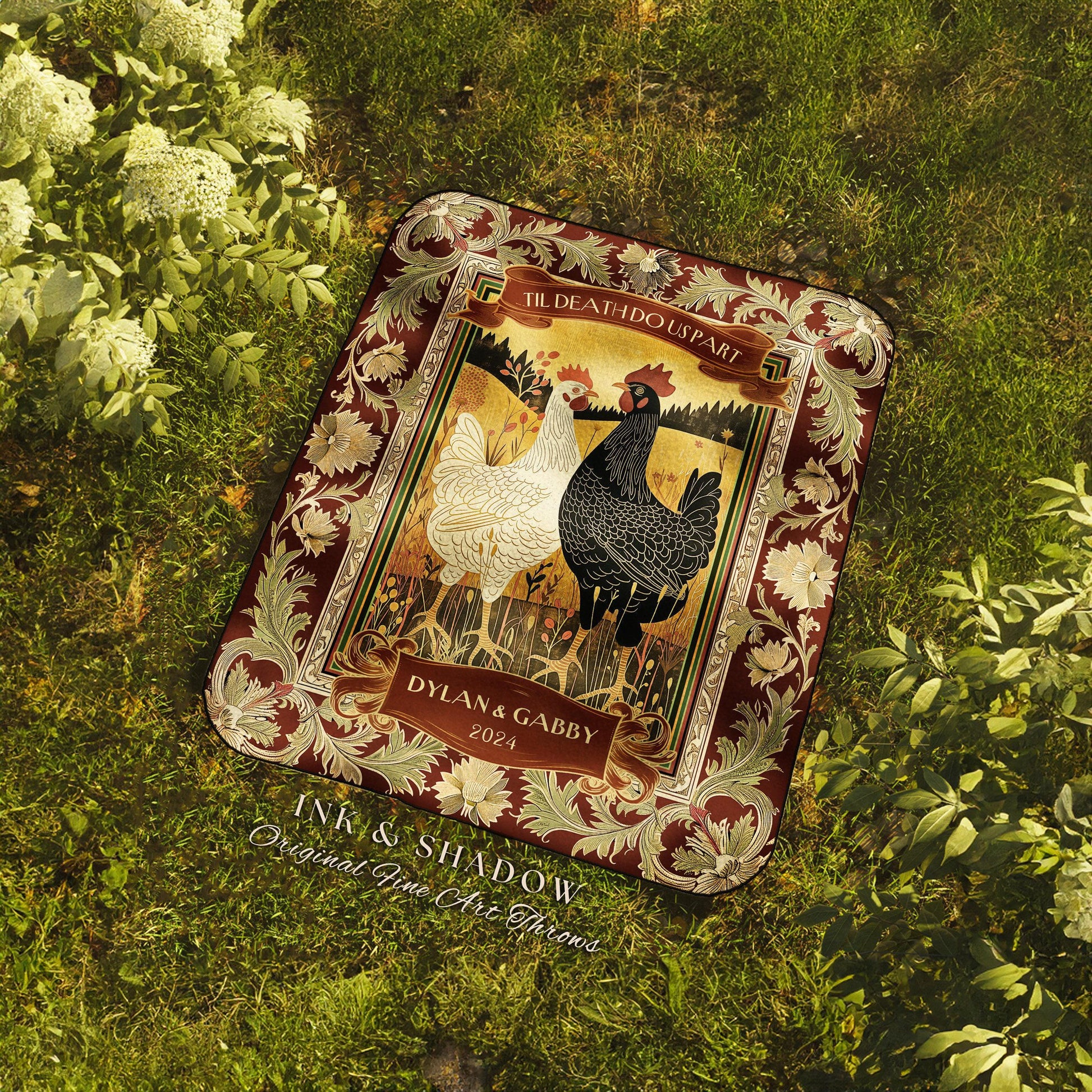 His & Hers Chicken Couple Tapestry Blanket | Rustic Farmhouse Wedding Western Aesthetic Mr and Mrs Custom Woven Anniversary Gift Thoughtful