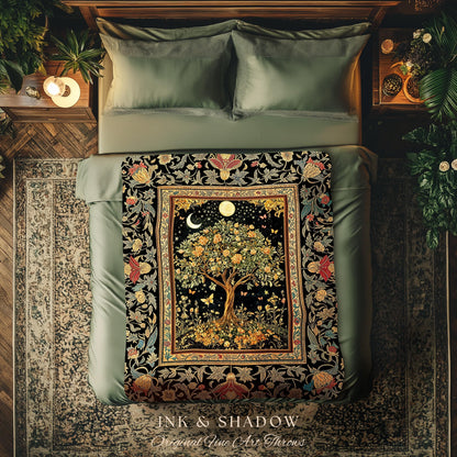 Rustic Medieval Fairycore Tree Throw Blanket Woven Cotton Wall Tapestry