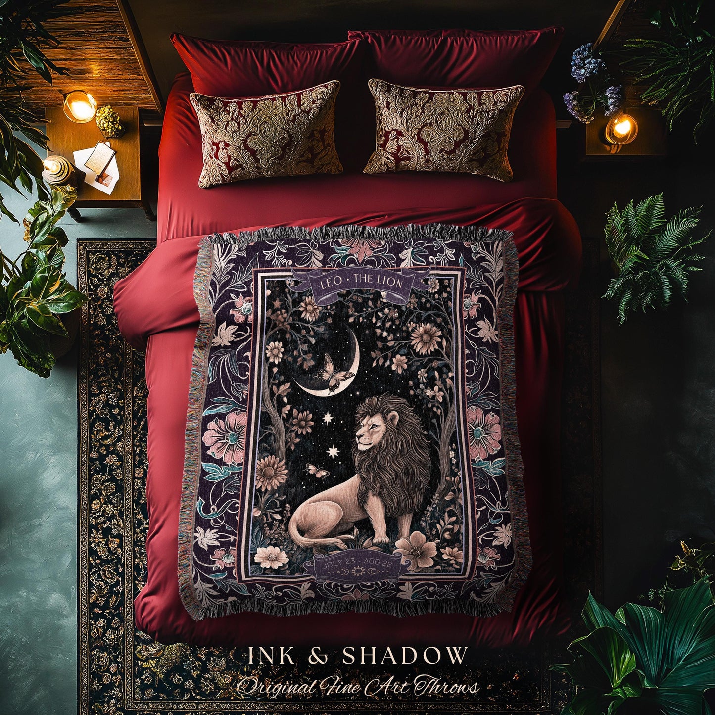 Dark Academia Leo Art Blanket Celestial Constellation Gothic Decor | The Lion Astrology Tapestry Throw Magic Maximalist Moonlit Zodiac Gift