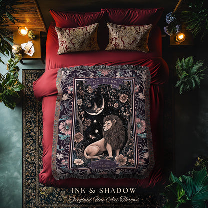 Dark Academia Leo Art Blanket Celestial Constellation Gothic Decor | The Lion Astrology Tapestry Throw Magic Maximalist Moonlit Zodiac Gift