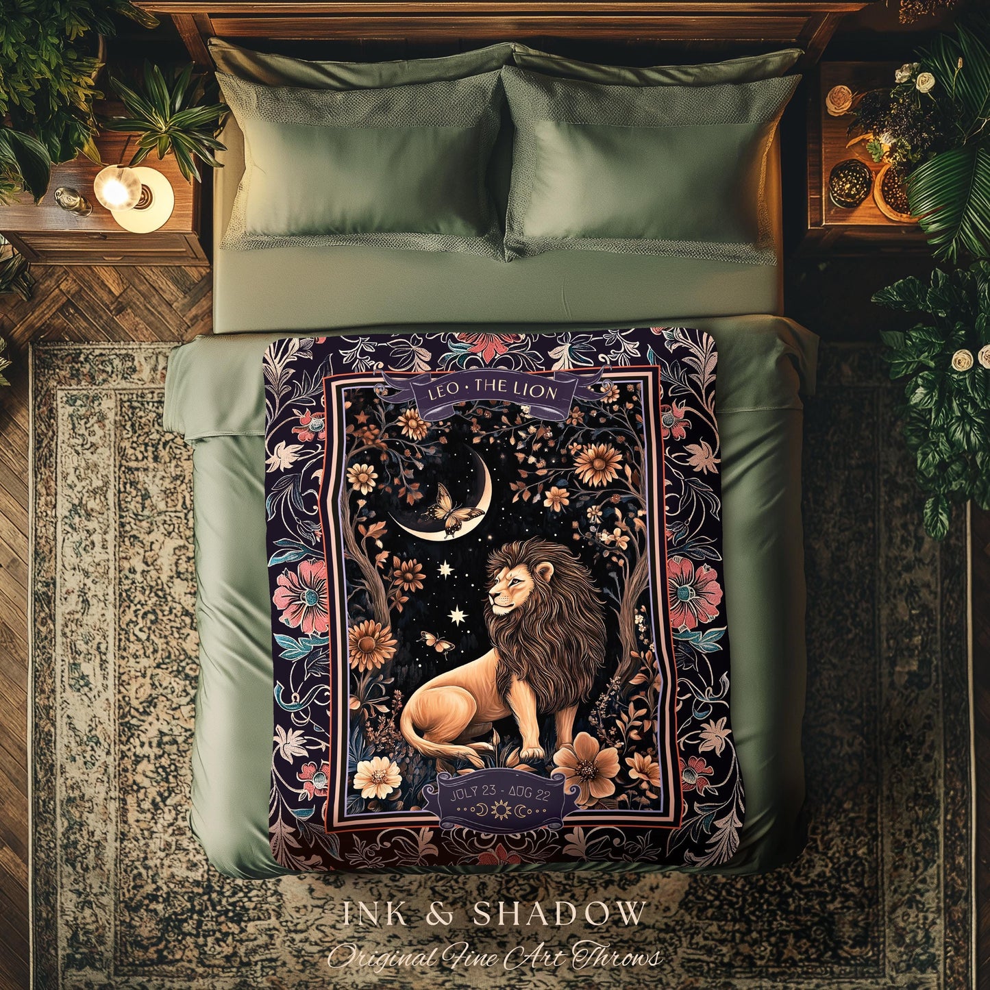 Dark Academia Leo Art Blanket Celestial Constellation Gothic Decor | The Lion Astrology Tapestry Throw Magic Maximalist Moonlit Zodiac Gift