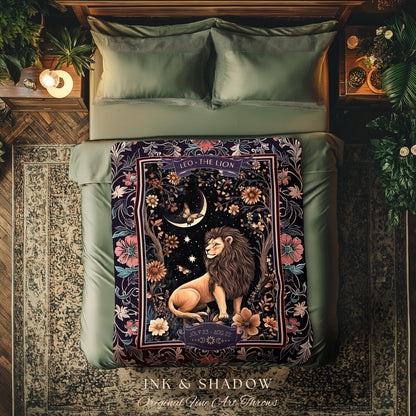 Dark Academia Leo Art Blanket Celestial Constellation Gothic Decor | The Lion Astrology Tapestry Throw Magic Maximalist Moonlit Zodiac Gift