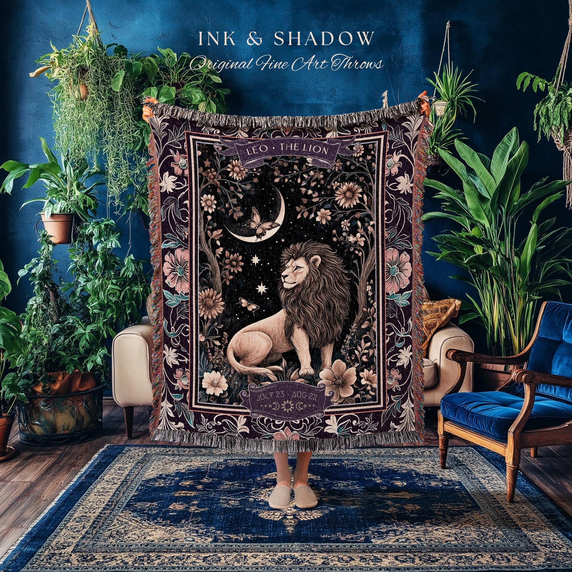 Dark Academia Leo Art Blanket Celestial Constellation Gothic Decor | The Lion Astrology Tapestry Throw Magic Maximalist Moonlit Zodiac Gift