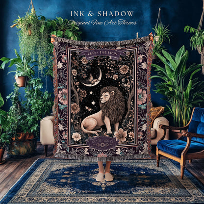 Dark Academia Leo Art Blanket Celestial Constellation Gothic Decor | The Lion Astrology Tapestry Throw Magic Maximalist Moonlit Zodiac Gift