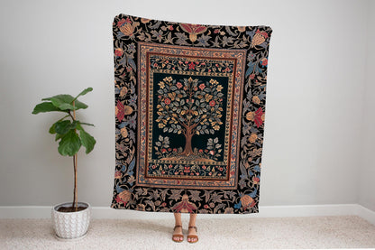 Victorian Folk Art Tree Throw Blanket Woven Cotton Wall Tapestry
