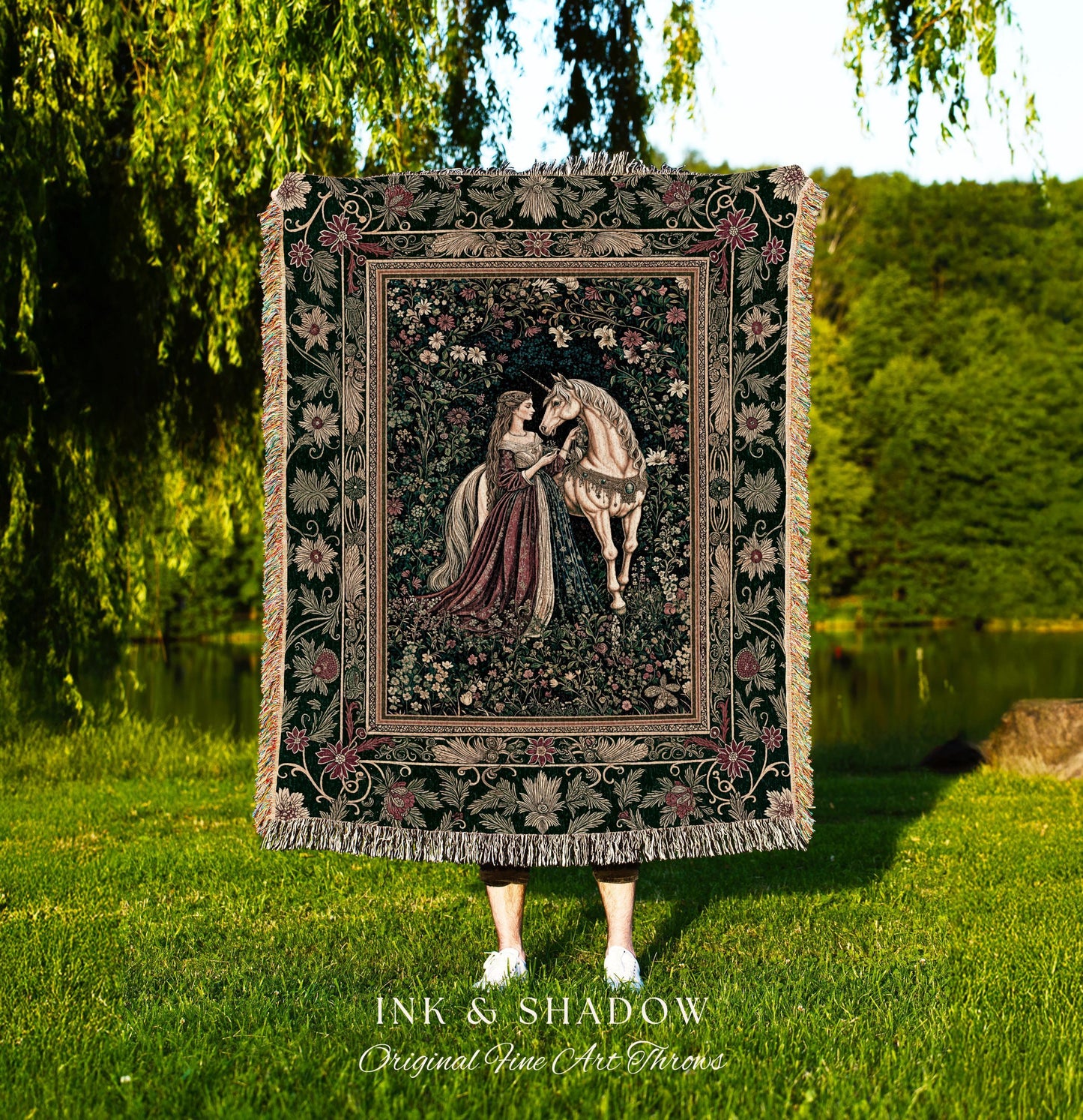 Dark Victorian Botanical Woven Wall Tapestry | Dreamy Rococo Storybook Aesthetic Romantic Fairy Bedroom Dark Cottagecore Throw Blanket |