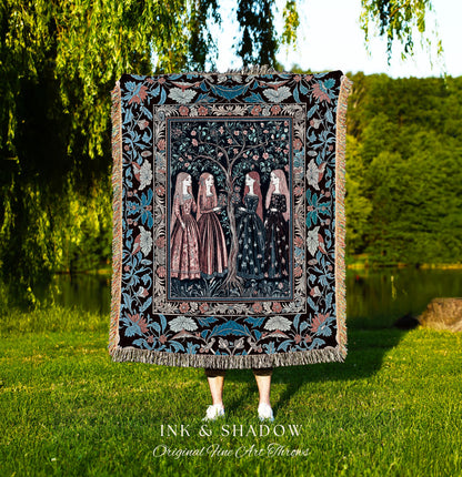 Pastel Fairy Forest Elegant Throw Blanket | Druid Tapestry Medieval Maiden Baroque Aesthetic Magic Decor Celestial Gothic Art Nouveau Decor