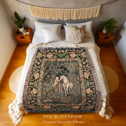 Magical Aesthetic Wildflower Throw Blanket | Ethereal Pastel Fairycore Mystic Medieval Woven Wall Tapestry Forest Spirits Dreamy Fairytale |