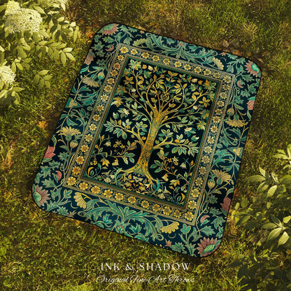Elegant Cool Toned Tree Throw Blanket Woven Cotton Wall Tapestry