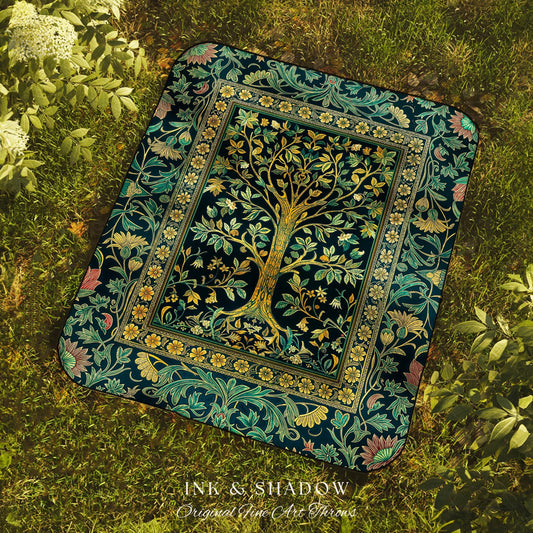 Elegant Cool Toned Tree Throw Blanket Woven Cotton Wall Tapestry