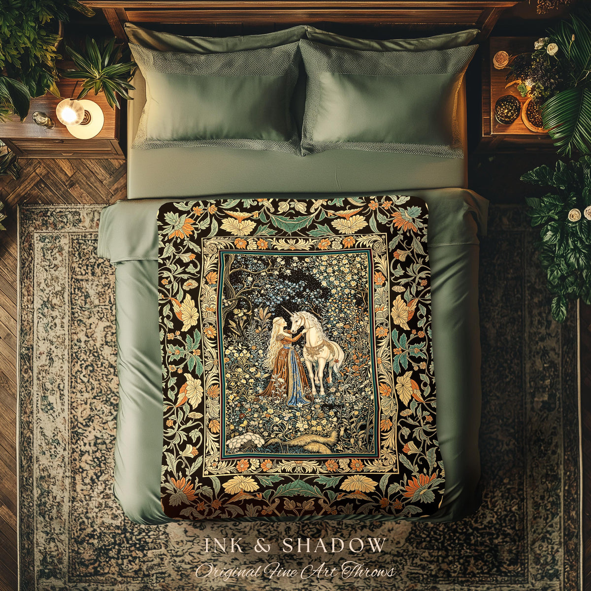 Magical Aesthetic Wildflower Throw Blanket | Ethereal Pastel Fairycore Mystic Medieval Woven Wall Tapestry Forest Spirits Dreamy Fairytale |