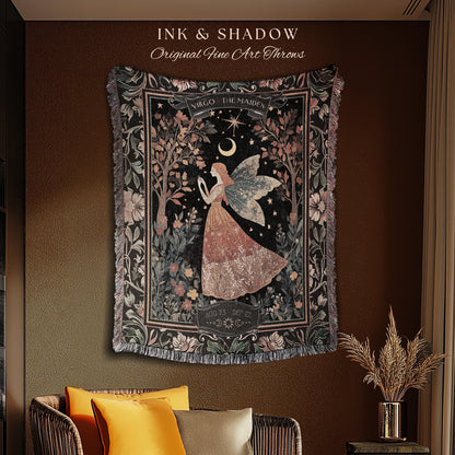 Folklore Virgo Zodiac Blanket Rustic Star Sign Tapestry Throw | Fairycore Art Astrology Gift The Maiden Birth Month Woodland Fairytale Decor