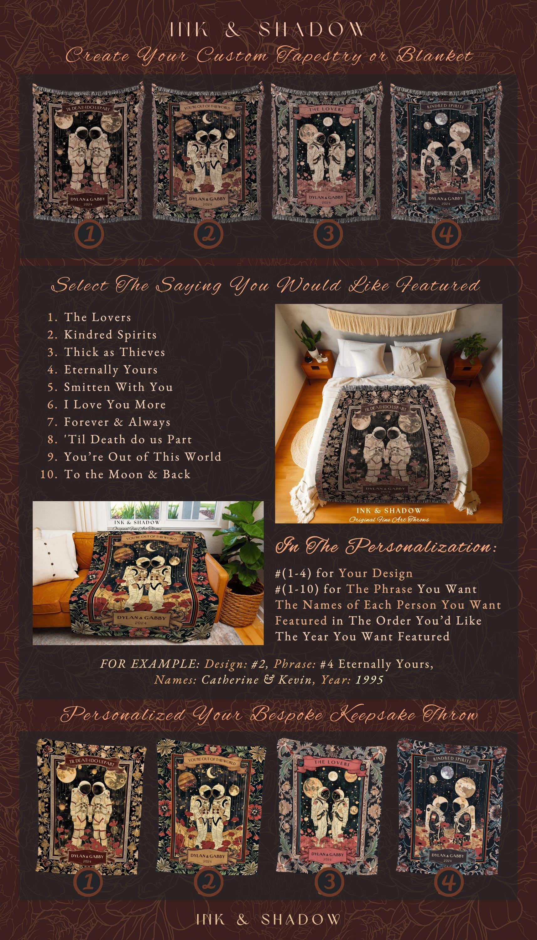 Lunar Lovers Personalized Throw | Celestial Couple Design His and Hers Cosmic Wedding Anniversary Blanket To The Moon & Back Woven Tapestry