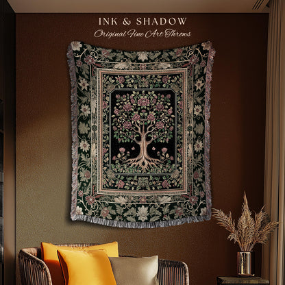 Floral Victorian Garden Tree Tapestry Blanket Jacquard Woven Coverlet