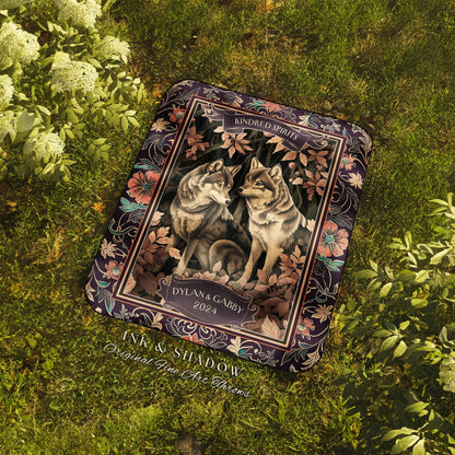 Kindred Spirits Wolf Lovers Anniversary Keepsake Custom Tapestry Throw | Personalized Whimsical Forest Woodland Wedding Woven Throw Wall Art