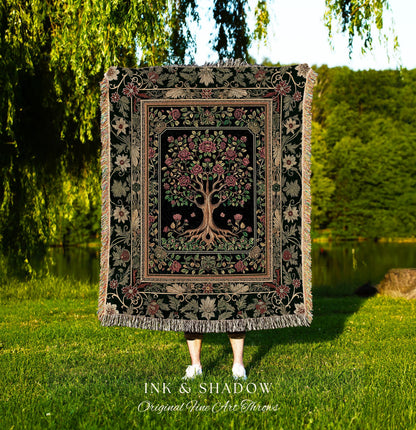 Floral Victorian Garden Tree Tapestry Blanket Jacquard Woven Coverlet
