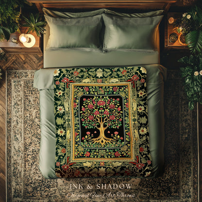 Floral Victorian Garden Tree Tapestry Blanket Jacquard Woven Coverlet