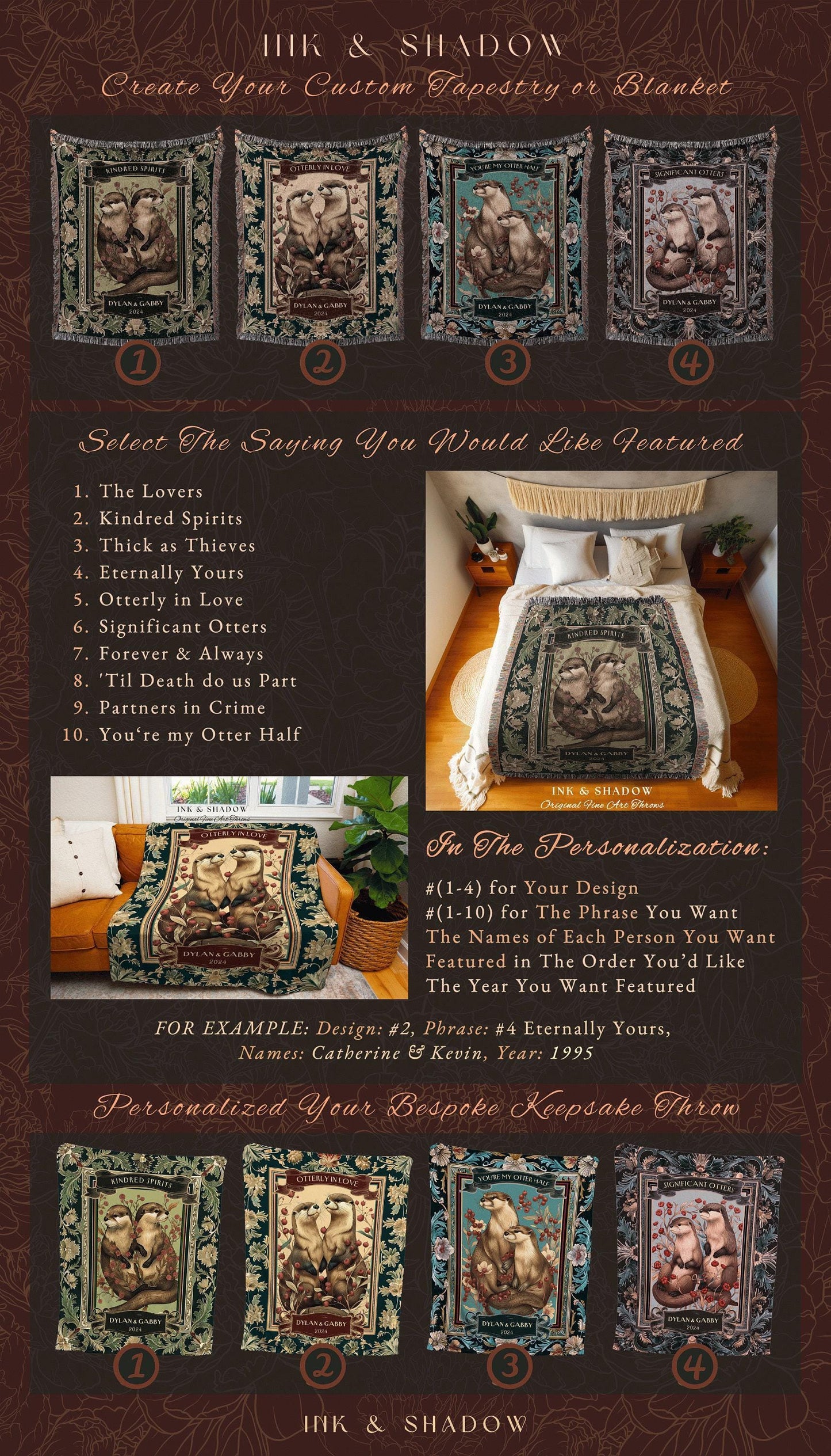 Otter Lovers Personalized Cute Cottagecore Wedding Gift, His & Her Anniversary Gift Significant Otters Woven Tapestry for Dating Anniversary