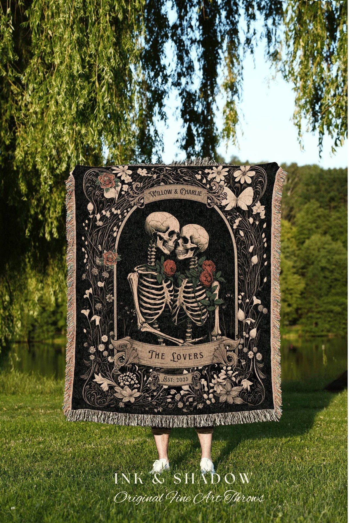Tarot Blanket 'The Lovers' Custom | Personalized Wedding Anniversary Blanket Spooky Gift for Goths Custom Ghost Gift Mr & Mrs Anniversary |