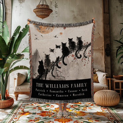 Personalized Cat Family Blanket | Cozy Throw Custom Family Name Sentimental Blanket Gift from Kids Cottagecore Woven Tapestry Cat Lover Gift