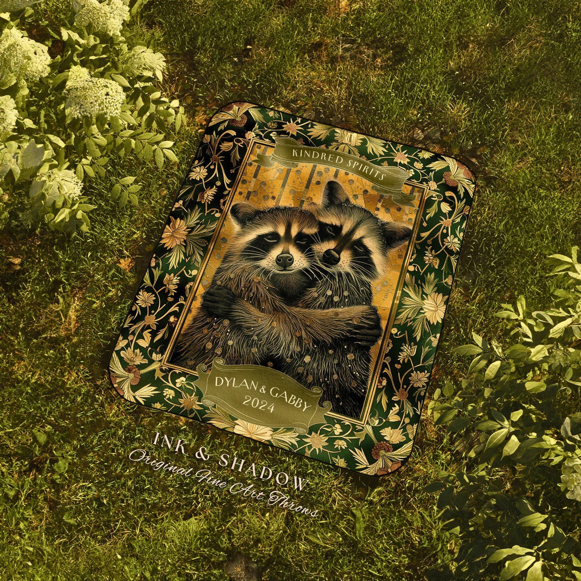 Raccoon Couple Woven Blanket | Cottagecore Woven Throw Custom Girlfriend Gift for Raccoon Lover Personalized Dark Academia Gothic Floral |