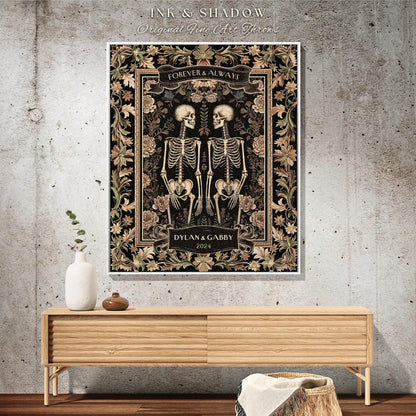 Forever & Always Skeleton Throw Blanket | Botanical Skeleton Couple Woven Tapestry Wedding Anniversary Gift Personalized Blanket Custom Name