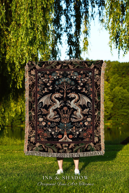 Rococo Dragon Blanket Ornate Baroque Art Nouveau Inspired Tapestry Throw Folklore Decor | Antique Aesthetic Maximalist Fantasy Home Decor